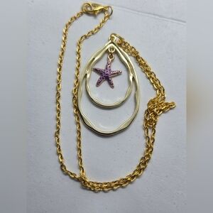 Gold Tone Necklace with Purple Starfish Pendant - Women Jewelry